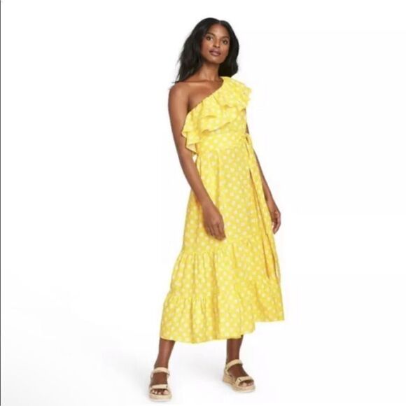 NWT Lisa Marie Fernandez for Target Linen Blend Polka Dot One Shoulder Dress - Picture 1 of 7